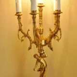 Candelabra, 6-pointed candlestick, marble, bronze, putti decoration, putto