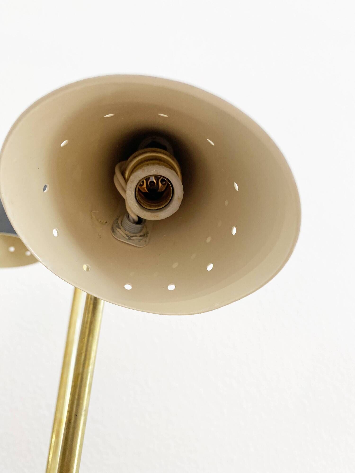 Italian lamp with three brass heads, 1950s design.