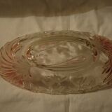 Oval bowl in crystal and frosted glass, pink and frosted.