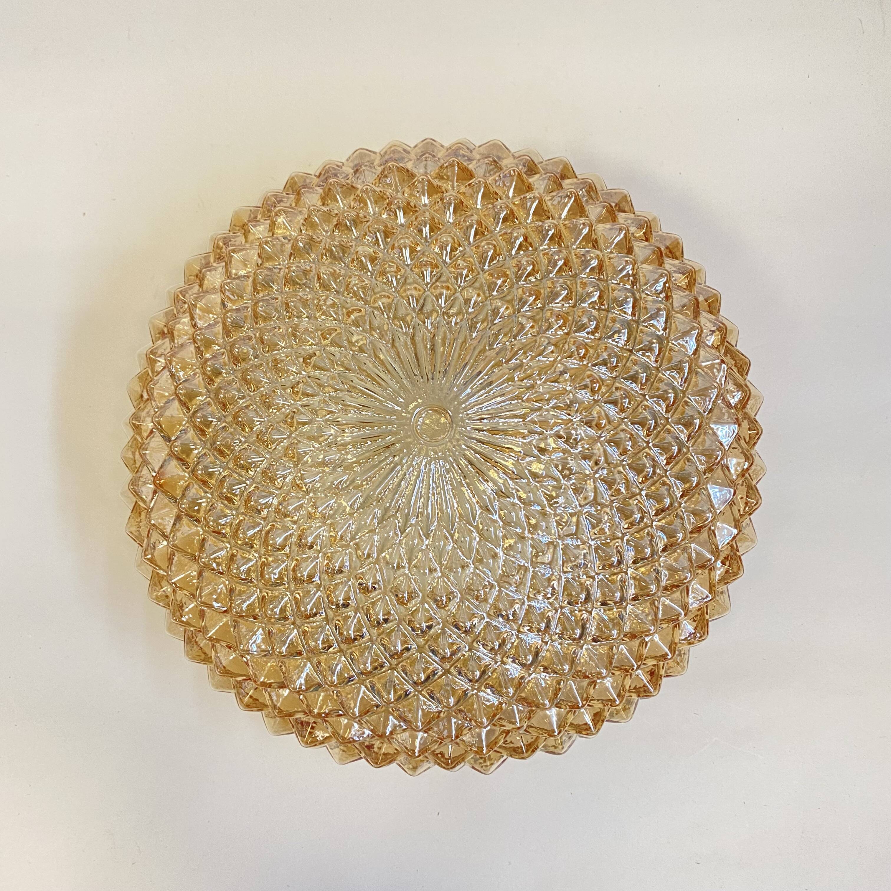 Wall light ceiling light gold glass amber diamond tips vintage