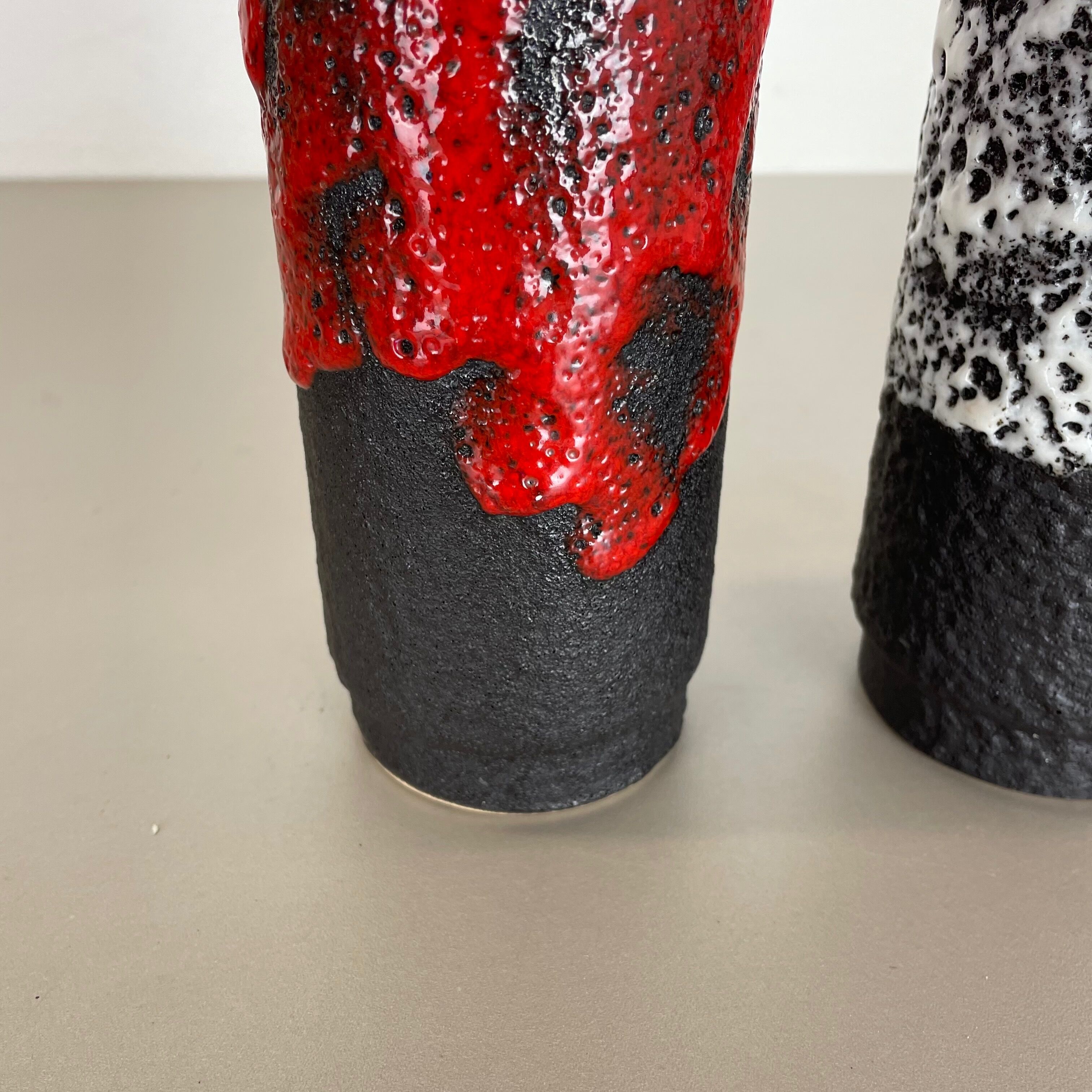 Set of Two Pottery Fat Lava Vases "Black-red-white" by Jopeko, Germany, 1970s