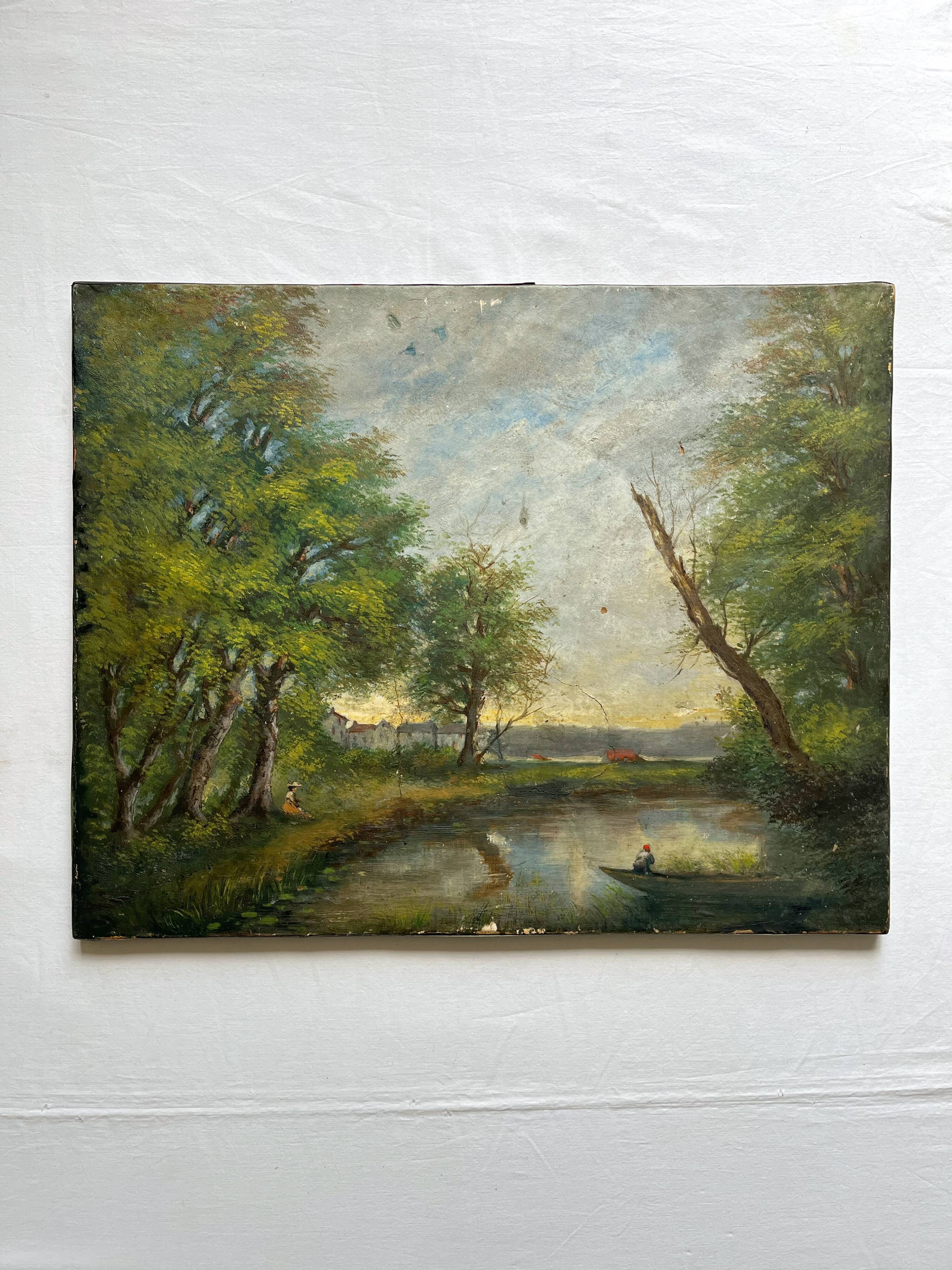 Peinture huile sur toile paysage datée de 1904