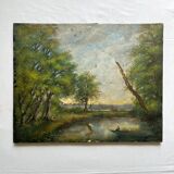 Oil painting on canvas landscape dated 1904