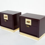 Pair of brass plum lacquer bedside tables Luciano Frigerio Italy 1970