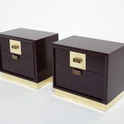 Pair of brass plum lacquer bedside tables Luciano Frigerio Italy 1970