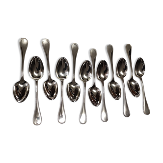 set of 12 table spoons Christofle model "pearls" in silver metal of the 60s