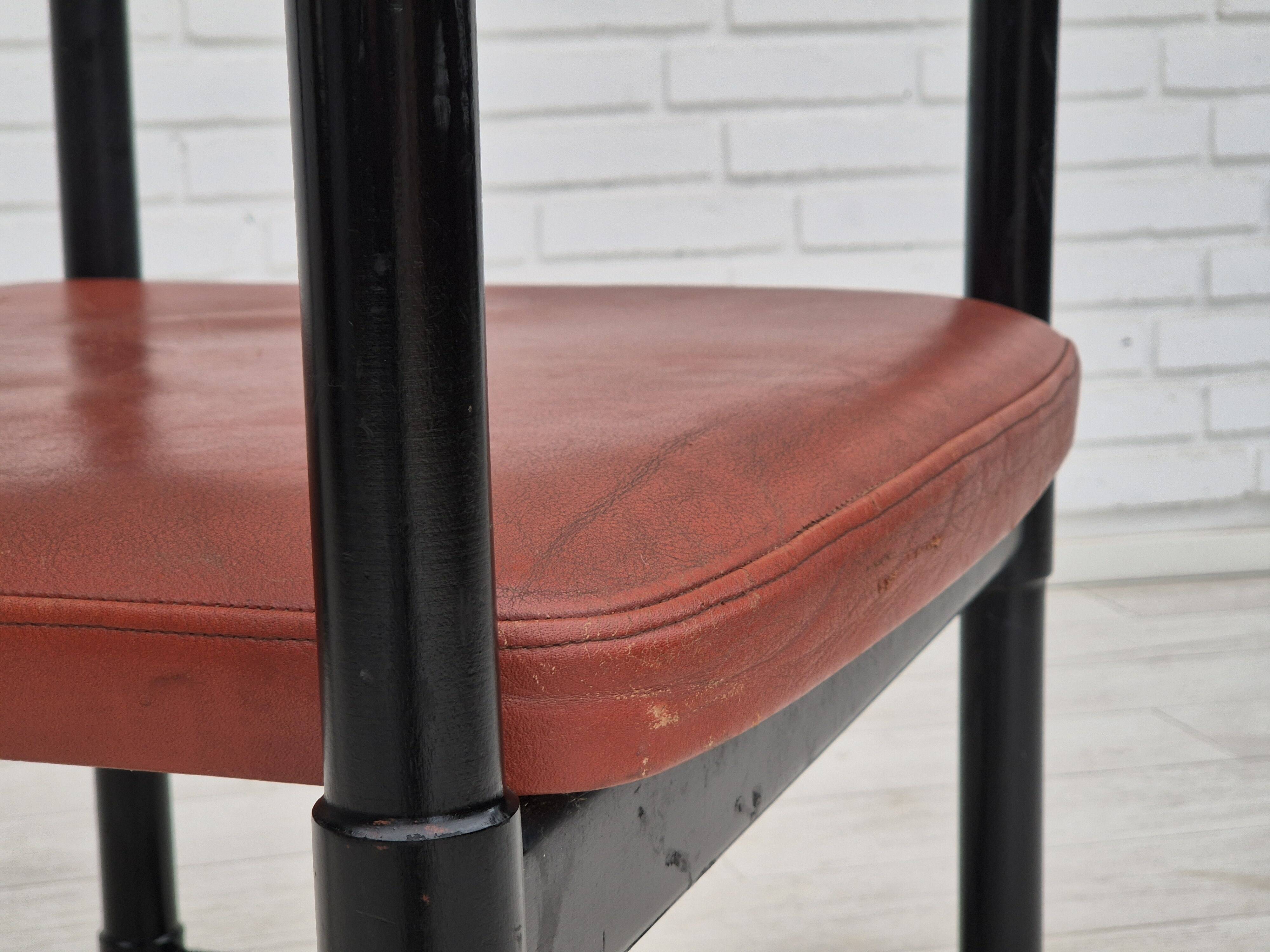 1970s, set of 2 Finnish armchairs by Lepokalusto, original condition, birch wood, leather.