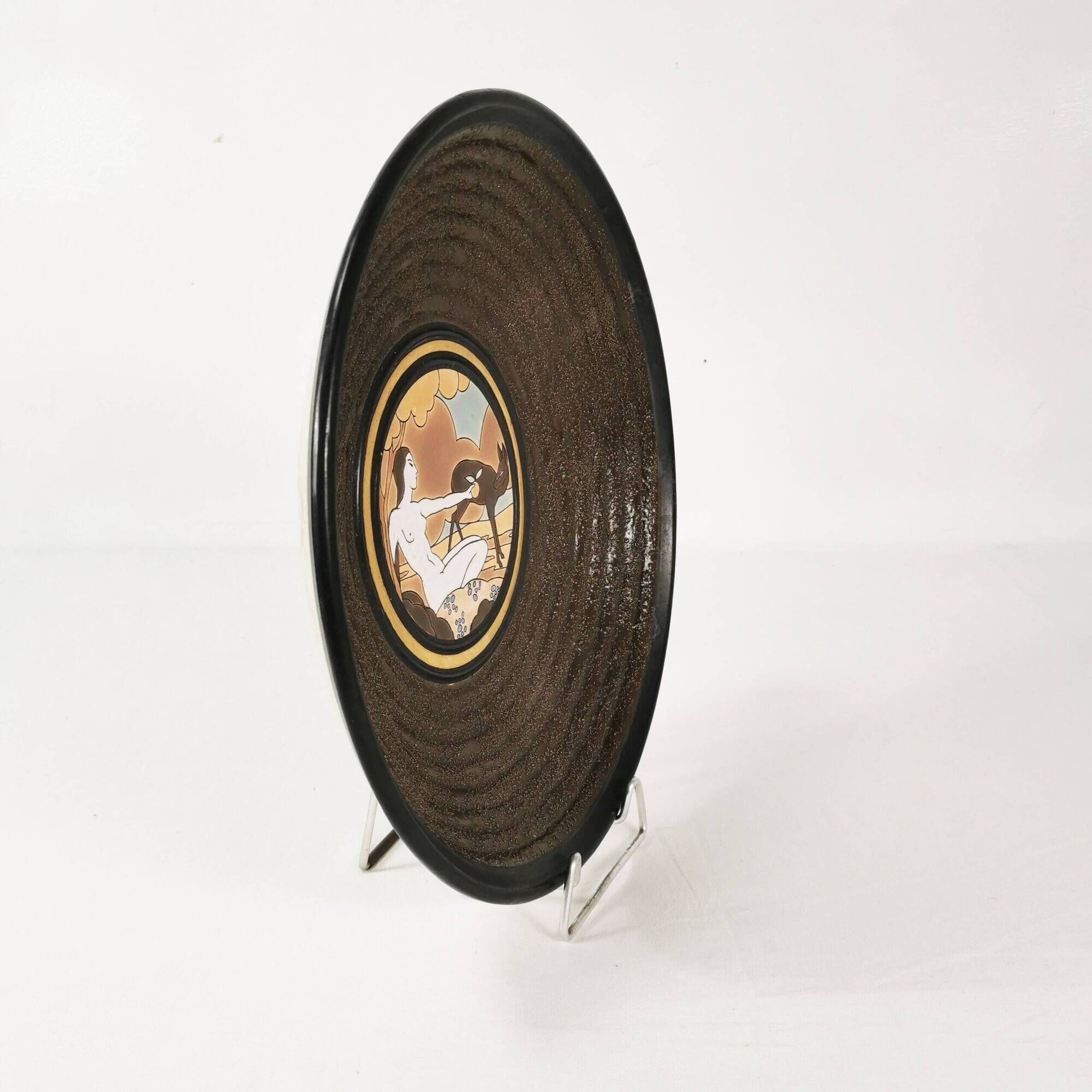 Large Art Deco ceramic plate, designed by Raymond Chevallier for Boch Frère