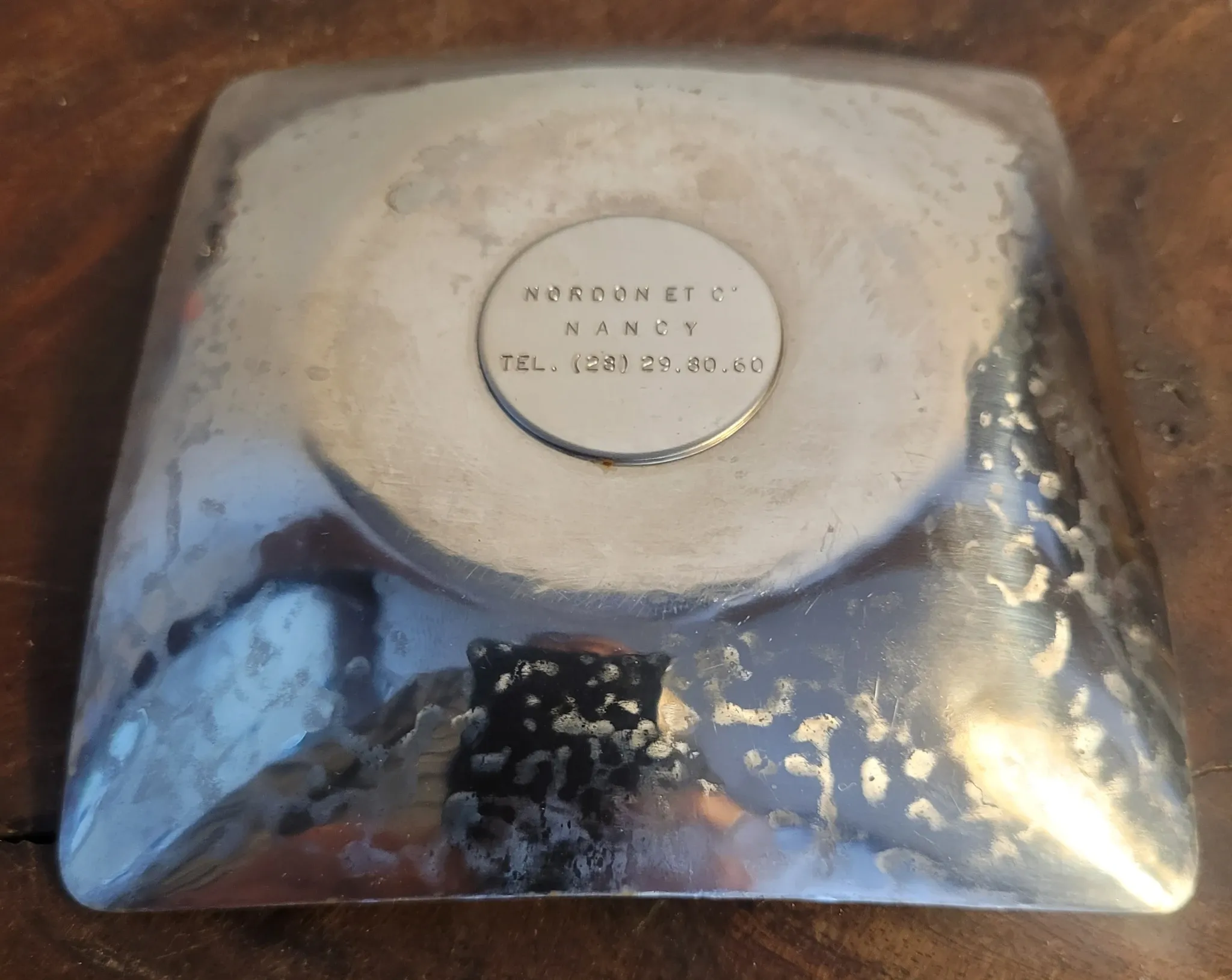 Nordon ashtray/trinket dish, hammered steel, 1970s 1980s