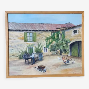 Oil painting farmyard scene
