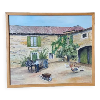 Oil painting farmyard scene