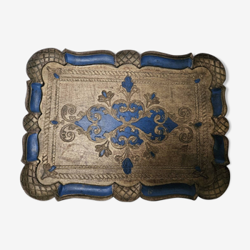 Florentine tray in blue wood and bronze