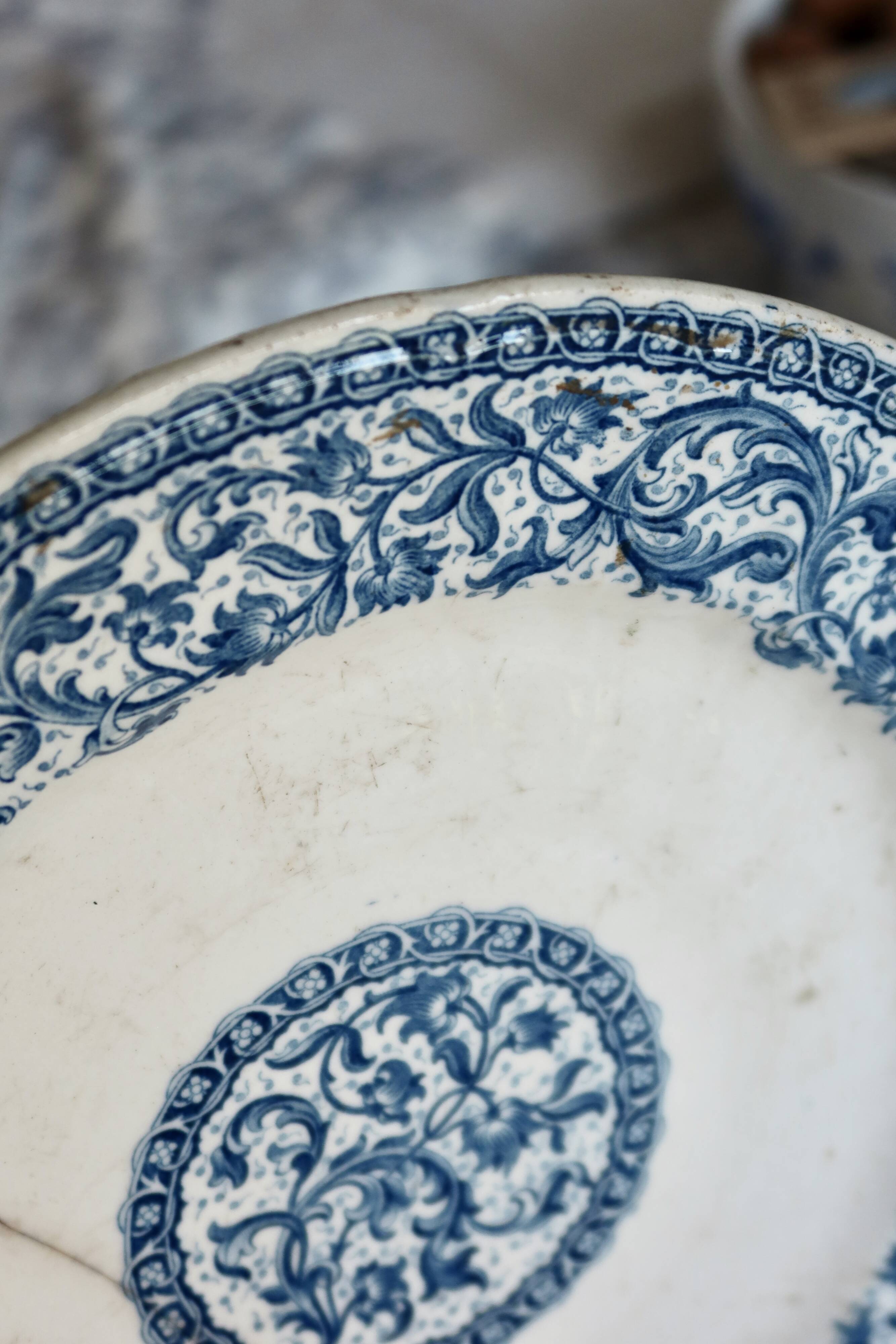 Antique dinner plates - Gien circa 1890 - Rouen blue garland pattern