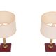 set Jacques Adnet Red Stich Leather Table lamps 1960s France