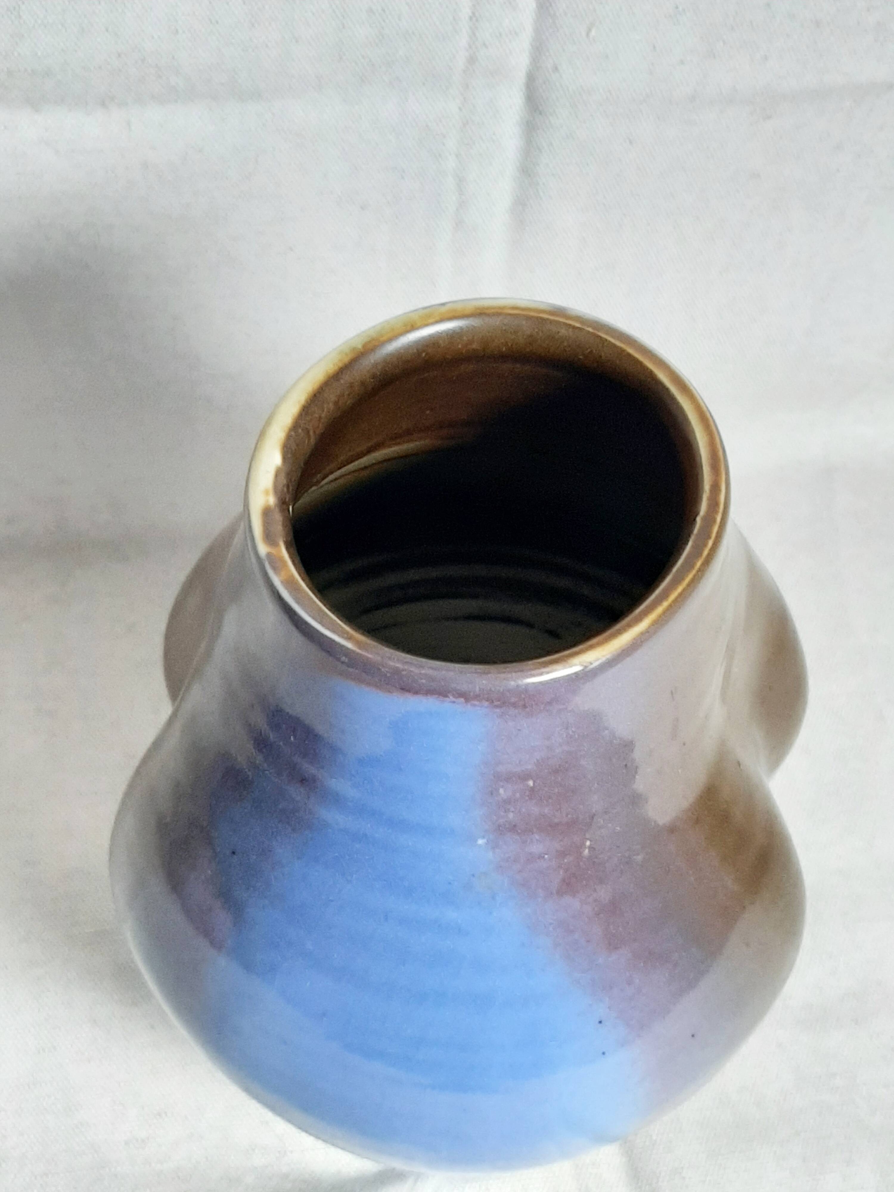 Blue and brown ceramic vase from the 1980s.