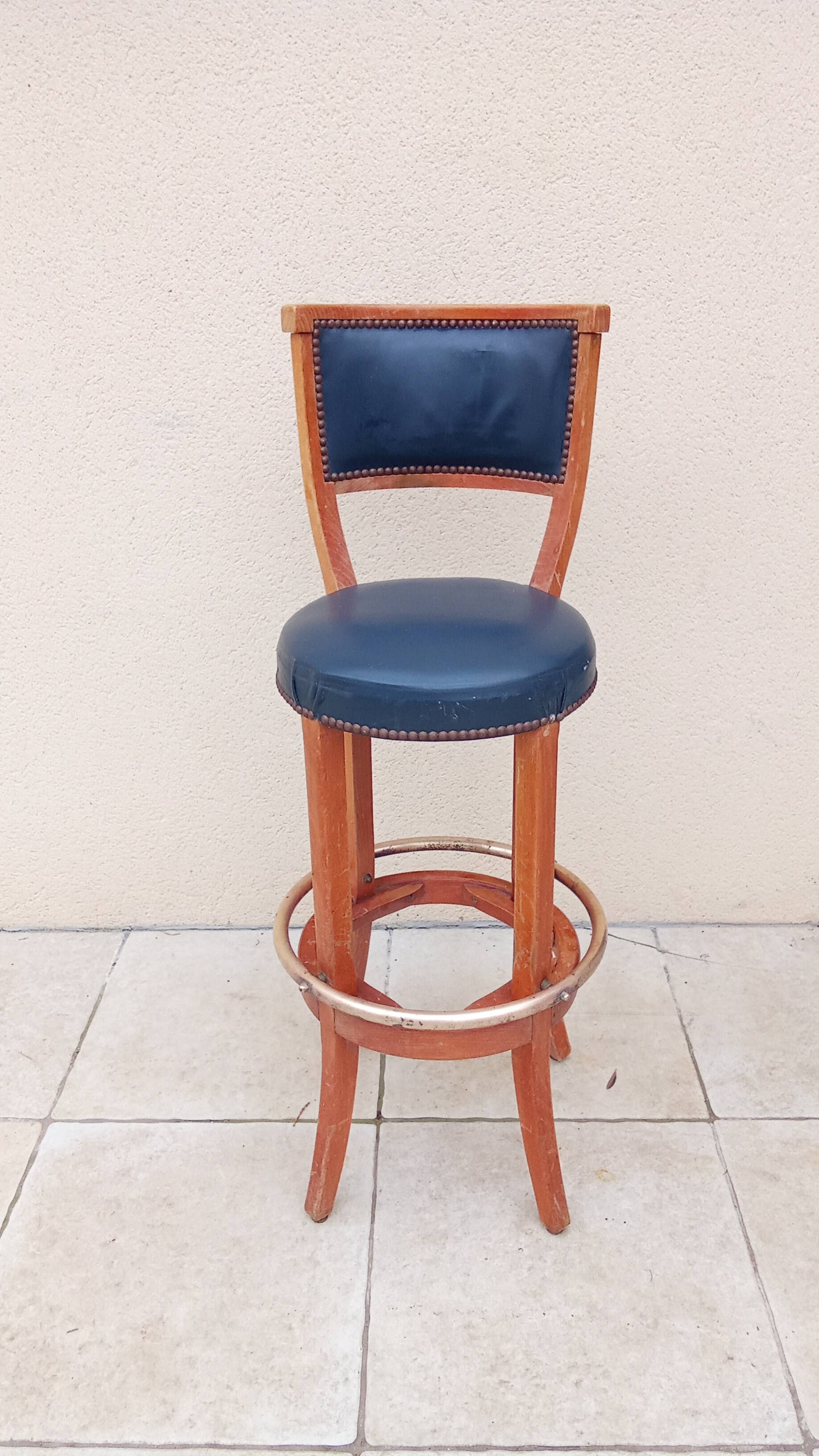 Vintage wood and antique brass bar stool