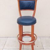 Tabouret de bar vintage bois et laiton ancien