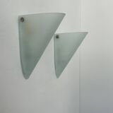 Pair of vintage wall lights, sandblasted glass, France 1970