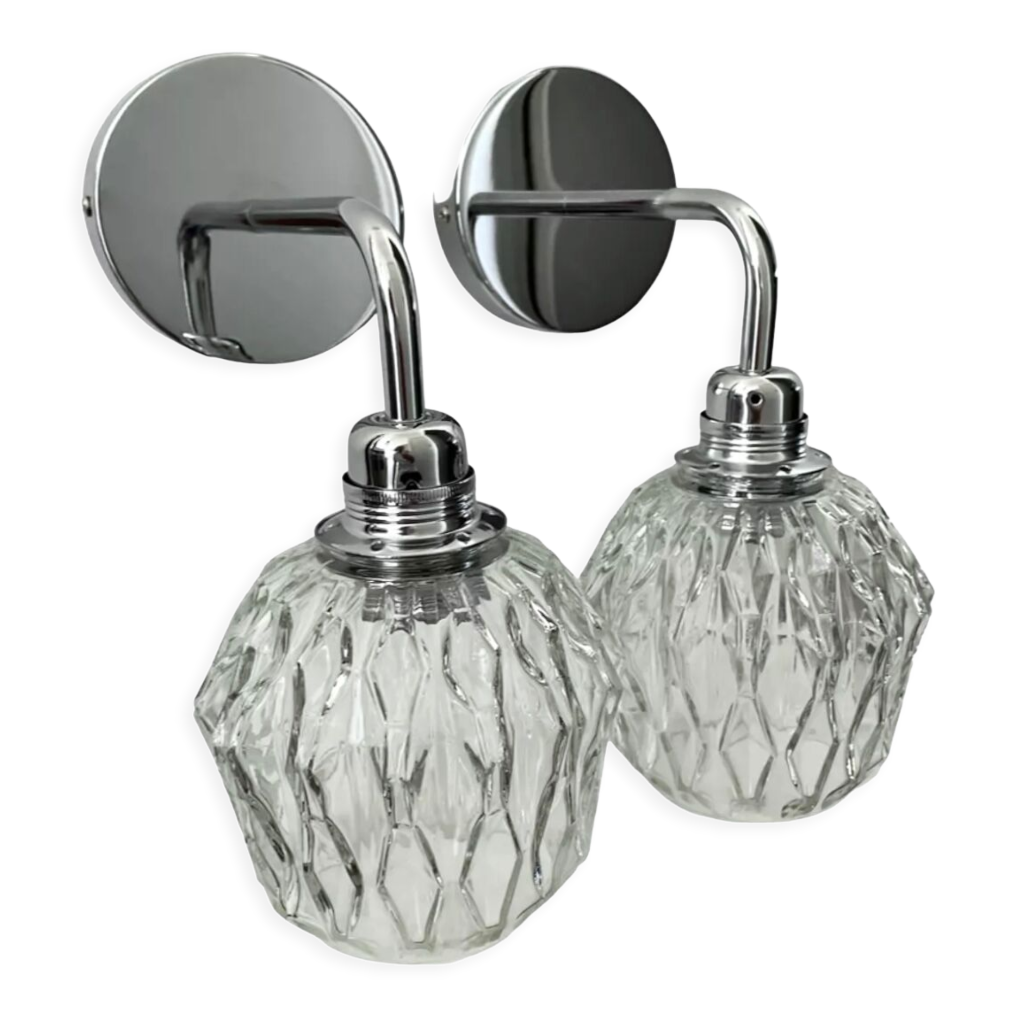 Set of vintage electrified glass wall lamps