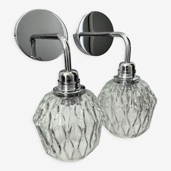 Set of vintage electrified glass wall lamps
