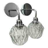 Set of vintage electrified glass wall lamps