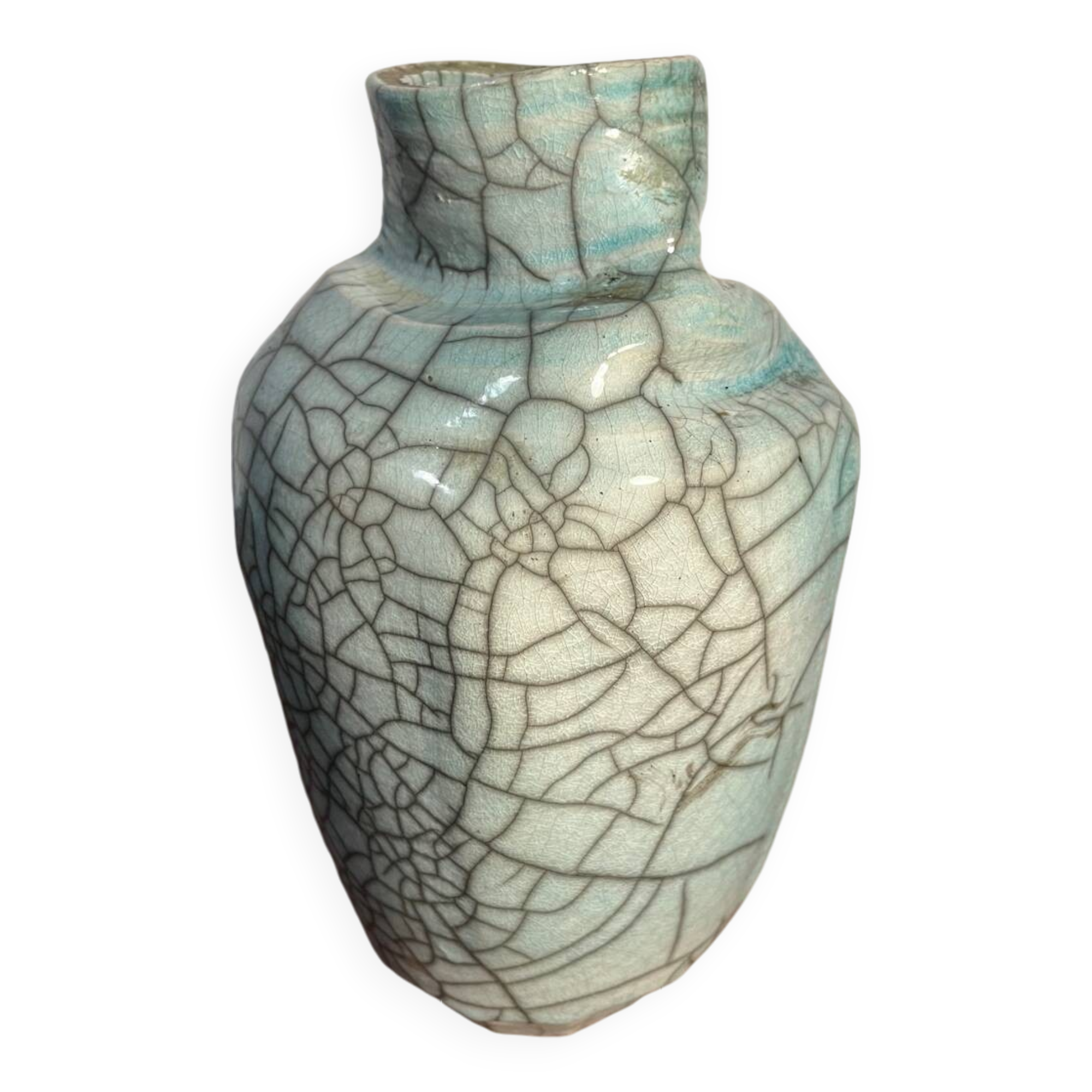Freeform cracked celadon porcelain vase