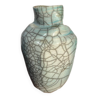 Freeform cracked celadon porcelain vase