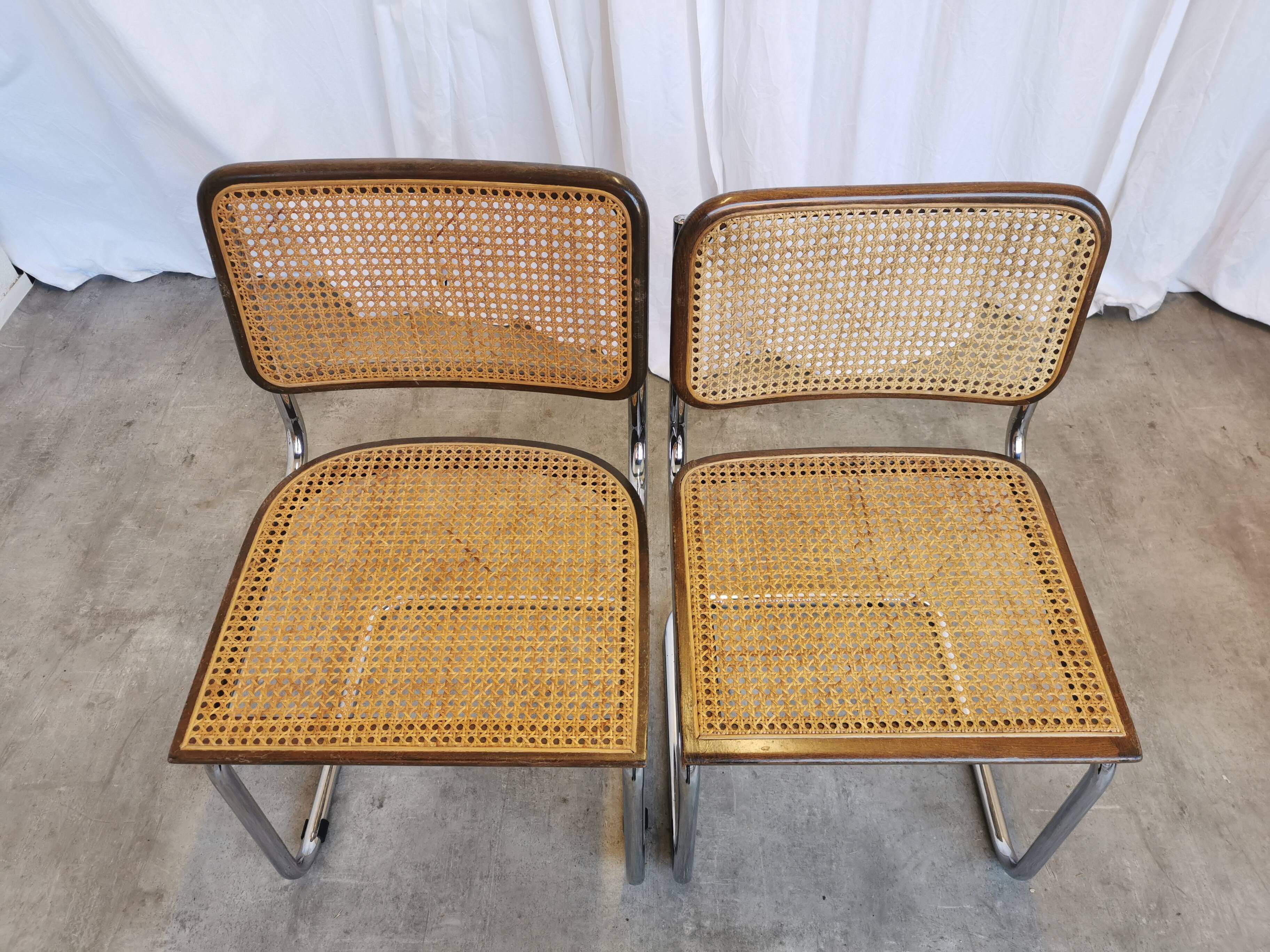 Set of 2 Vintage Cesca Cane Chair: 1970s Italian Mid-Century Modern Dining