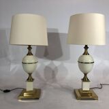 Near Pair of Vintage Enamel Egg Table Lamps - 1970s Hollywood Regency Retro