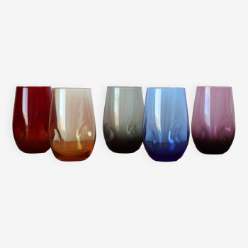 5 vintage multicolored water glasses