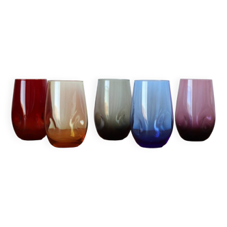 5 verres à eau multicolores vintages