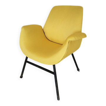 Fauteuil en tissu jaune vintage de style mid-century modern - Style Alvin Lustig