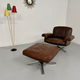 Vintage 70s brown leather ottoman chair design DE SEDE DS-31