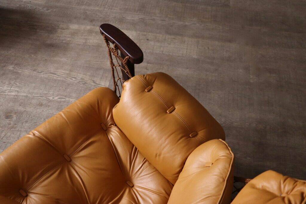 Jangada lounge chair with ottoman in cognac leather by Jean Gillon, Brazil, 1960s