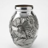 Art Deco vase in repoussé tin Signed Houzeaux Floral decoration 30 cm