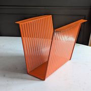 Vintage metal magazine rack in perforated orange/Mathieu Mategot style/70s