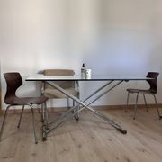 Grande table basse relevable / modulable « Up & Down » vintage – Design italien verre & chrome