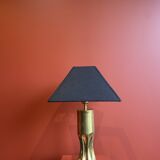 Brass shell socket lamp from the 1st WW, black pyramidal lampshade in Carlucci linen.