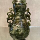 Covered pot richly carved stone jade type Far East China