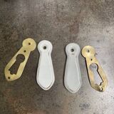 pair of antique brass door lock entries and porcelain cover art d