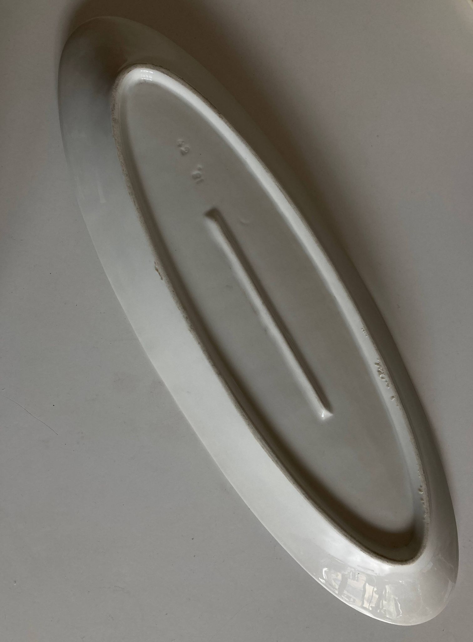 19th century white porcelain shuttle centerpiece dish