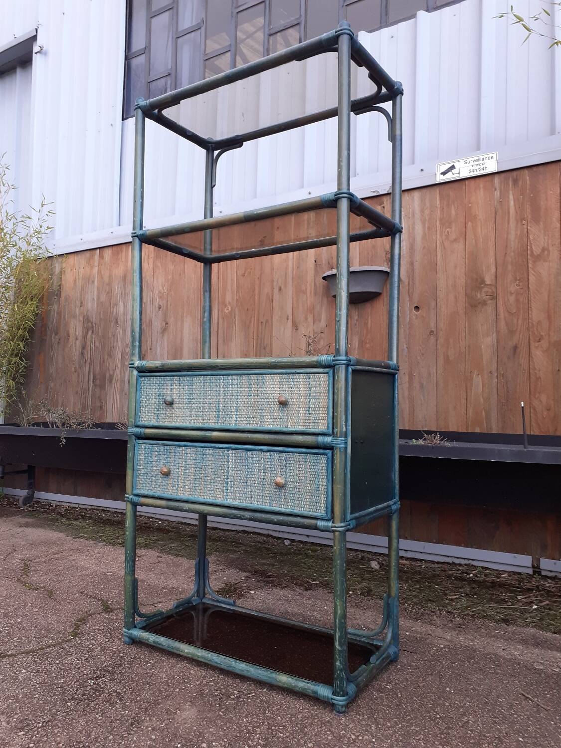 Rattan and bamboo shelf
