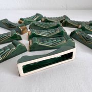 12 vintage green and gold ceramic knife holders from the 50s