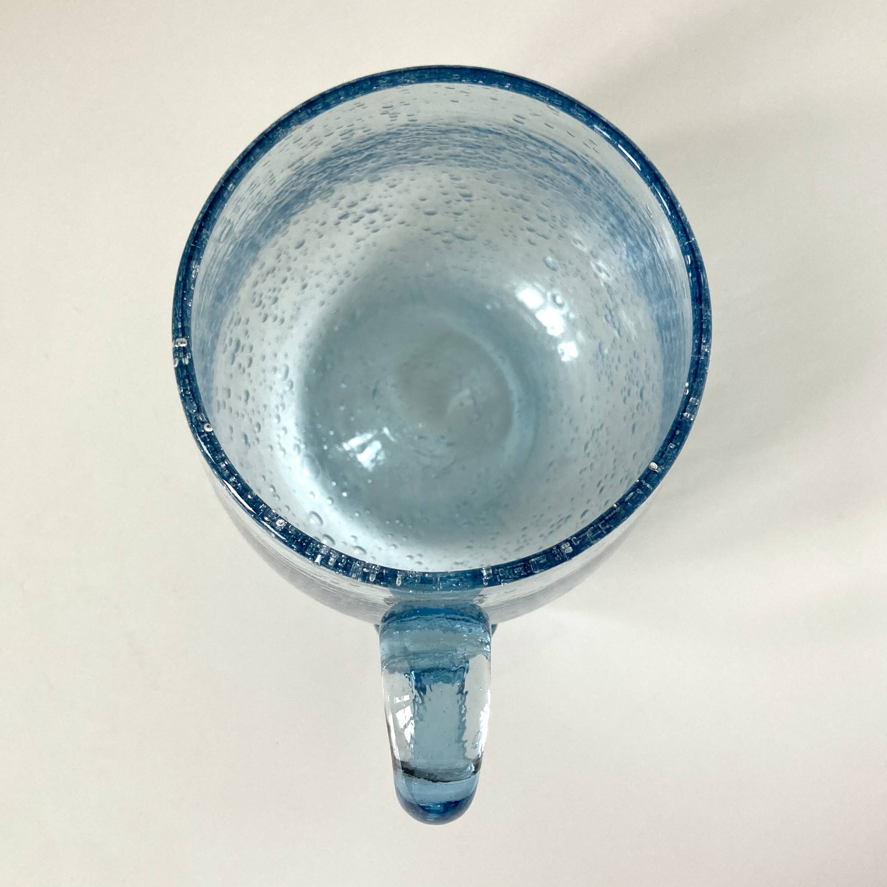 Large Biot tankard forming a vase with a handle in ice blue bubbled glass