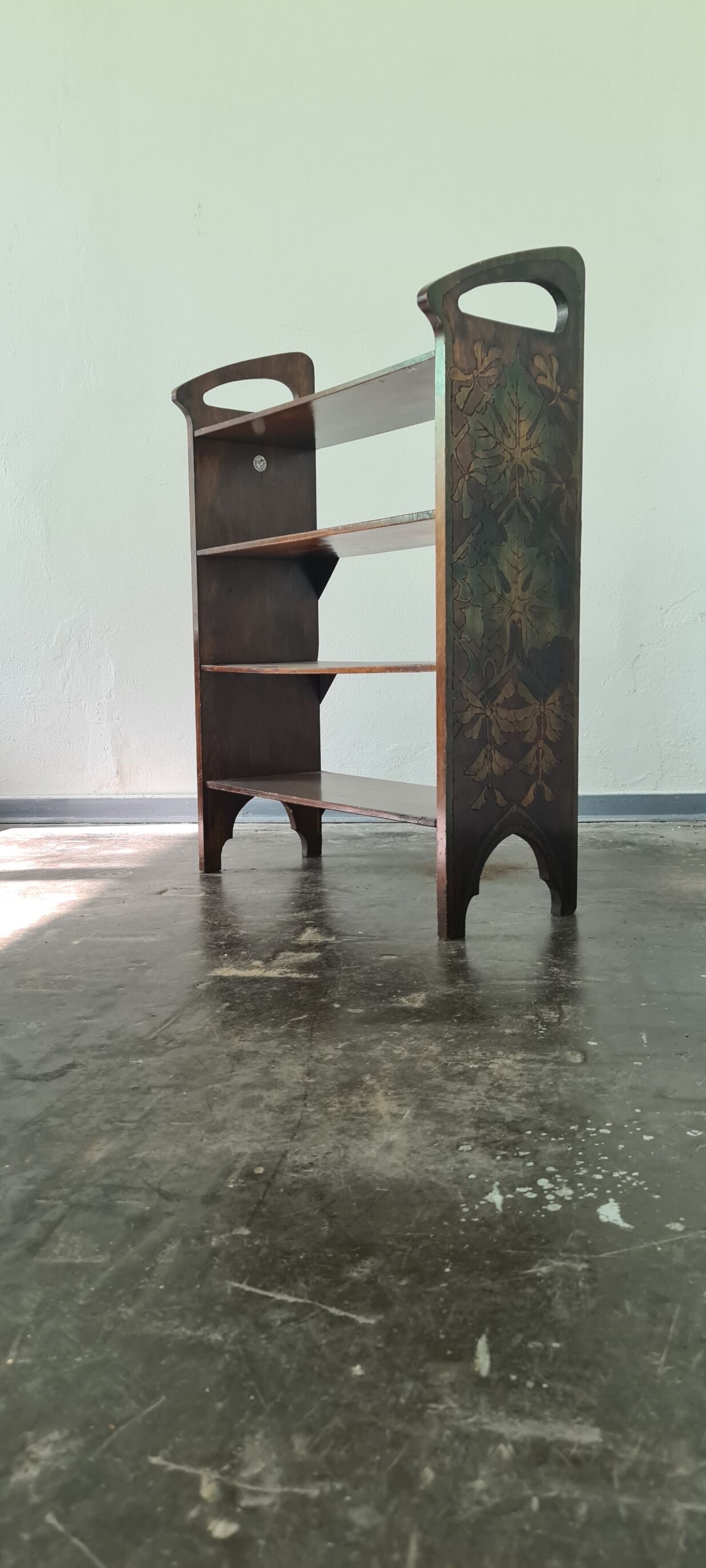 Antique Art Deco free standing wooden shelf