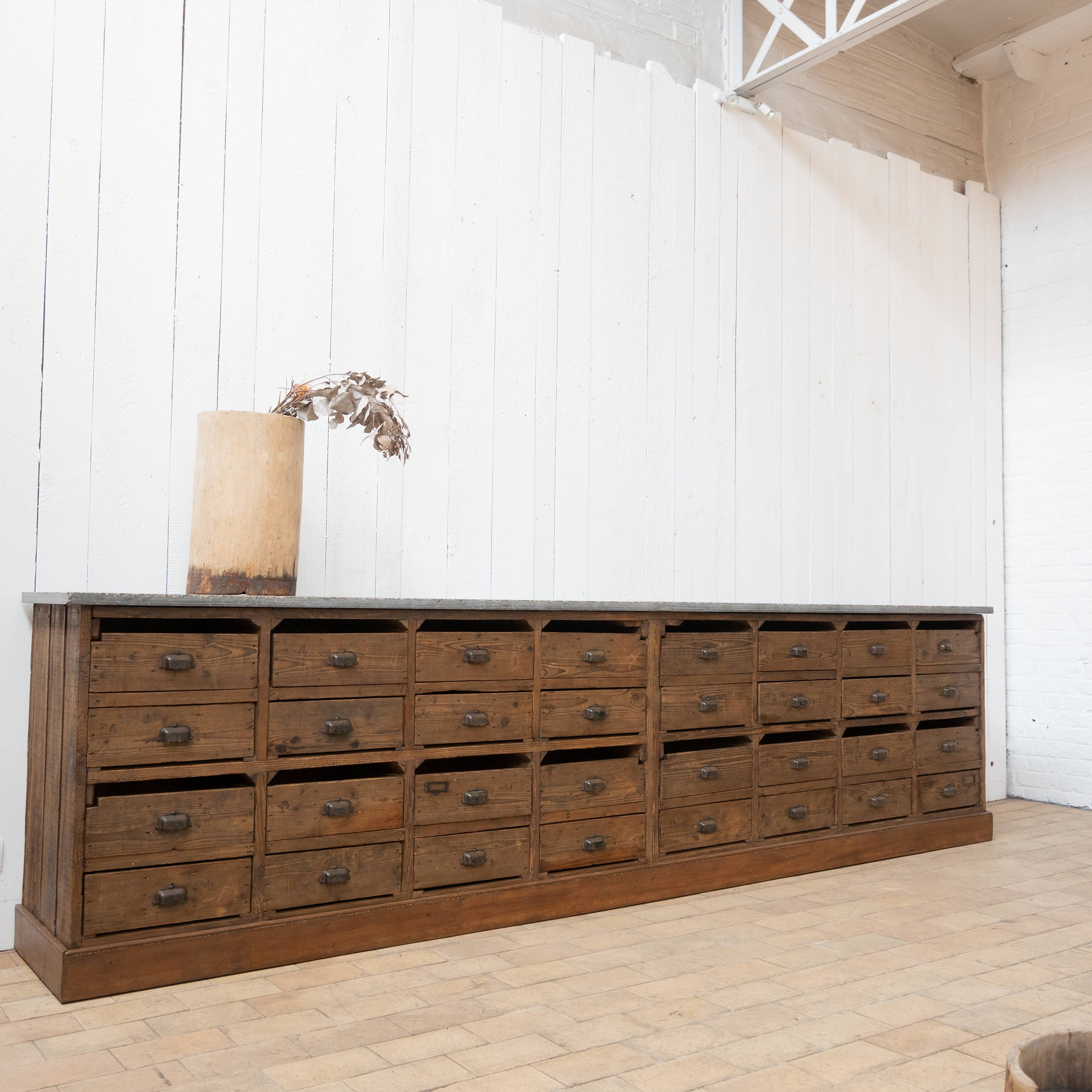 Craft cabinet with drawers in wood and blue stone