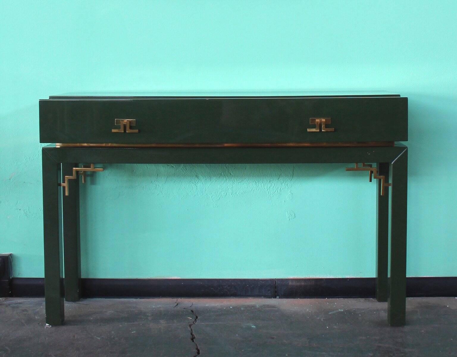 Emerald Green Console with Mirror, Italy, Set of 2