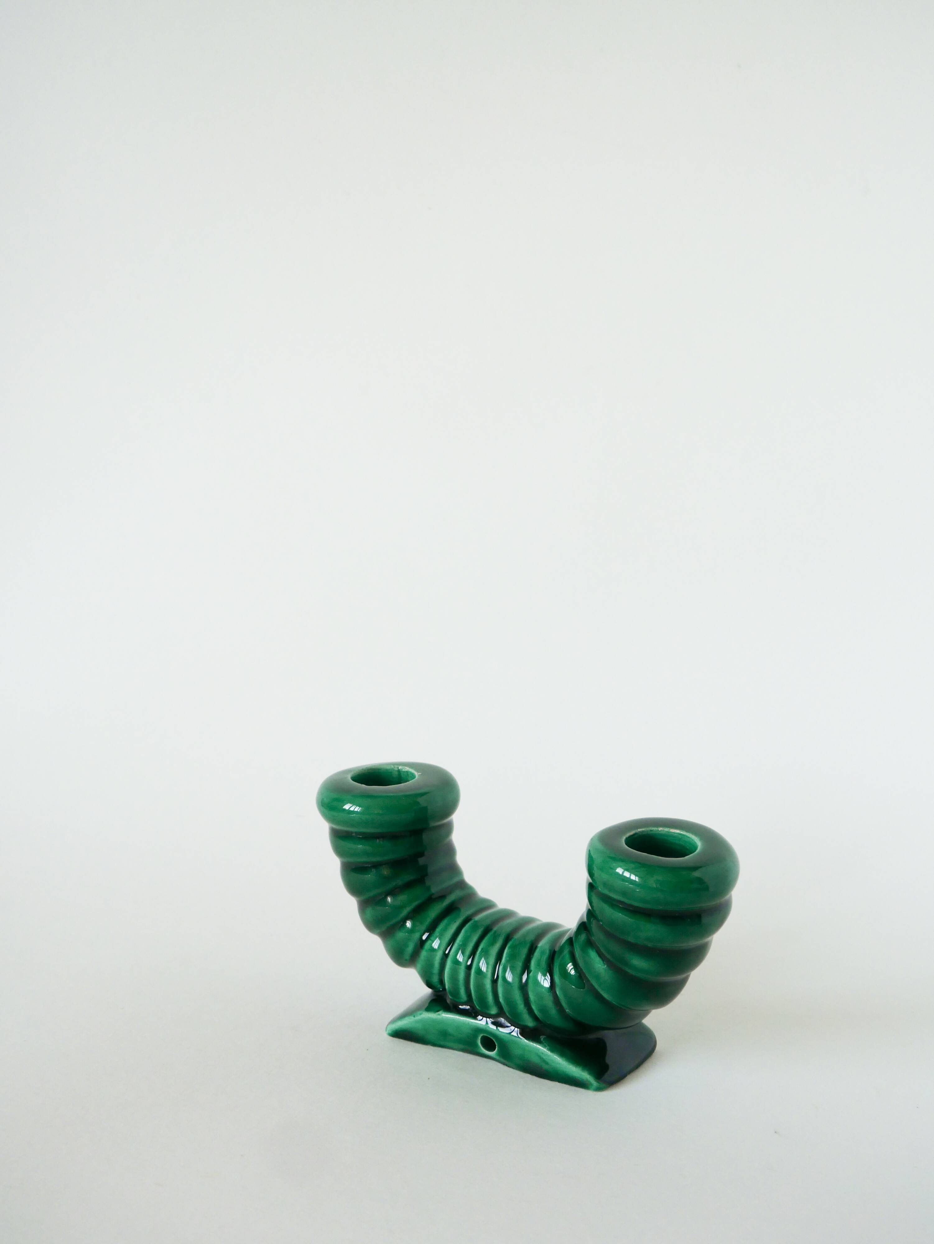 slip candle holder, Green, St Clément, 1960
