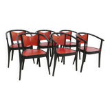 Set of 6 Baumann Diese model armchairs, Pagnon Pelhaître design, Wenge and red color