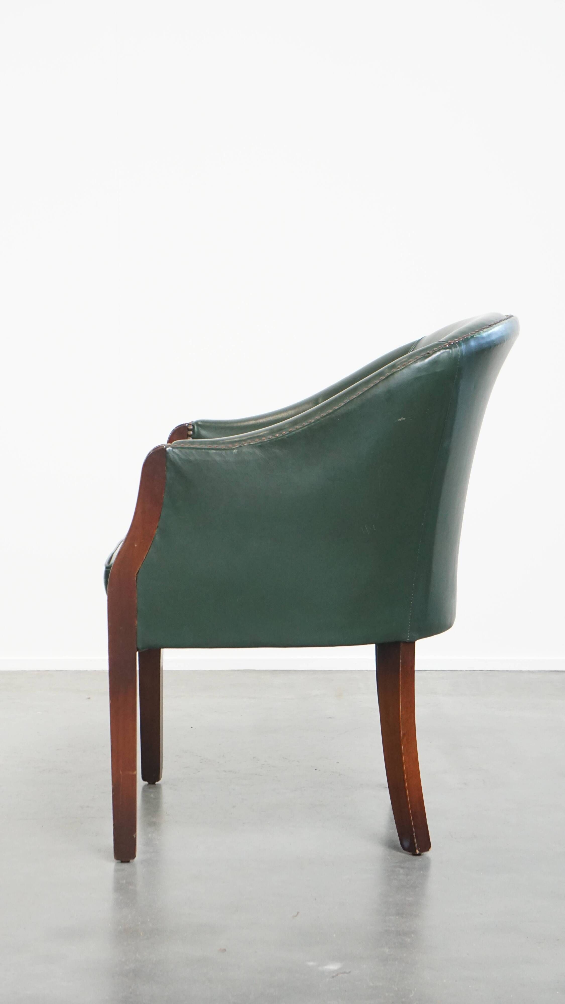 Green Cowhide Leather and Wooden Side/Dining/Desk Chair in English Style